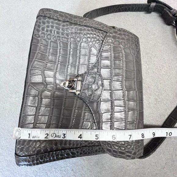 Patricia Nash Croc Embossed Ashmore Bag Smoke Gray  Purse Flap  Turn Lock - Picture 11 of 14